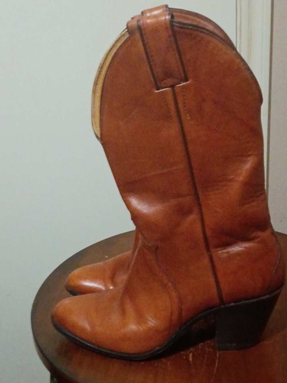 Vintage Justin Western Style L4417 Womens Sz 5B Cowboy Boots Brown Stacked Heel - Picture 10 of 13